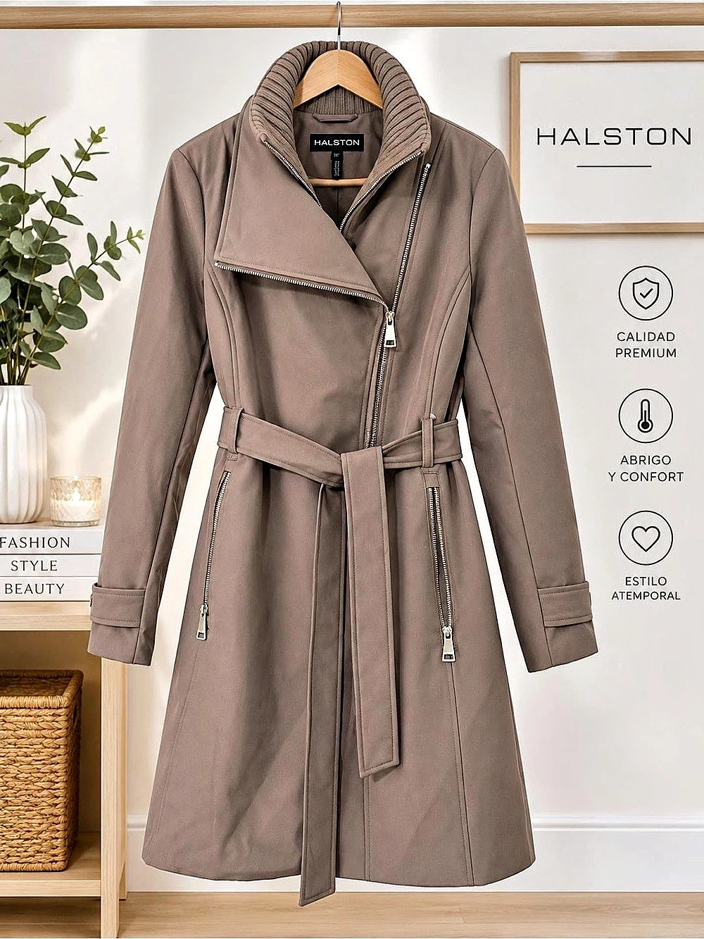 Halston Women's Belted Trench Coat Brown